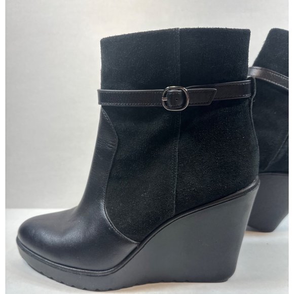 Rebecca Minkoff Leisoff Platform Bootie Wedge Black Leather And Suede 8.5 M 39 - Picture 2 of 8